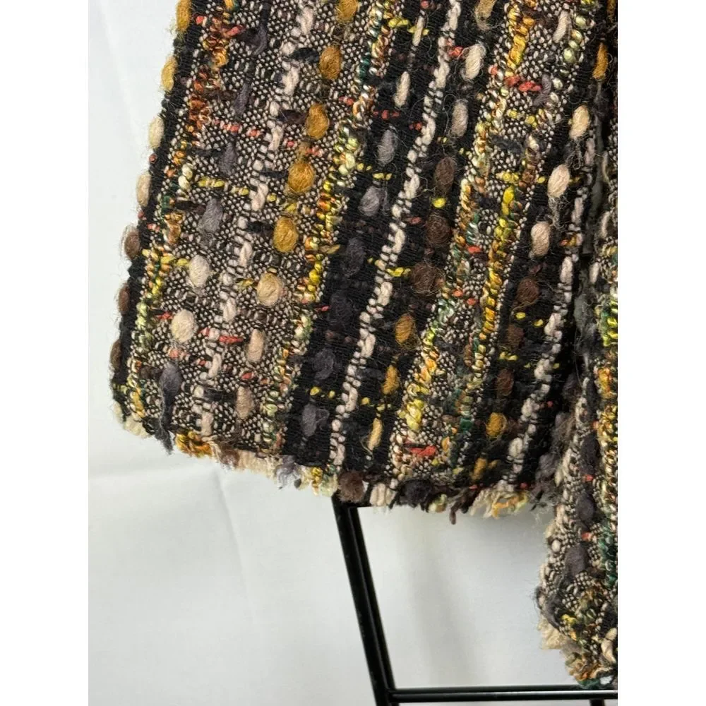 Cabi Paris Wool Blend Boucle Tweed Fringe Blazer Jacket Womens Brown S Boho‎